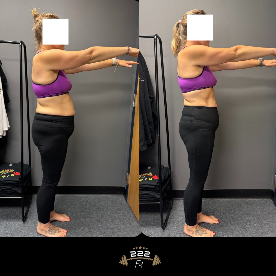 Client transformation result from 222 Fit personal training in Carol Stream, IL - Before and after 2